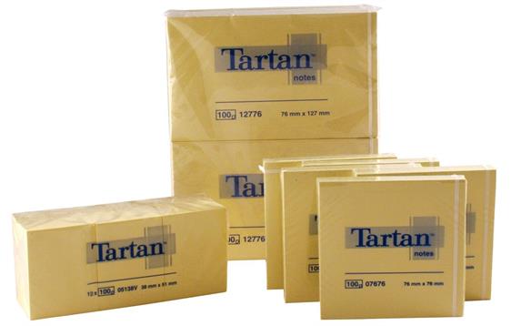 115052  TARTAN655 Notatblokk TARTAN 76 x127 mm gul (1) Selvklebende notatblokk med limstripe